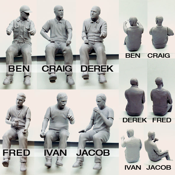 Seated Male Figures - 1/24th Scale (75mm Scale) - KFS-362-370