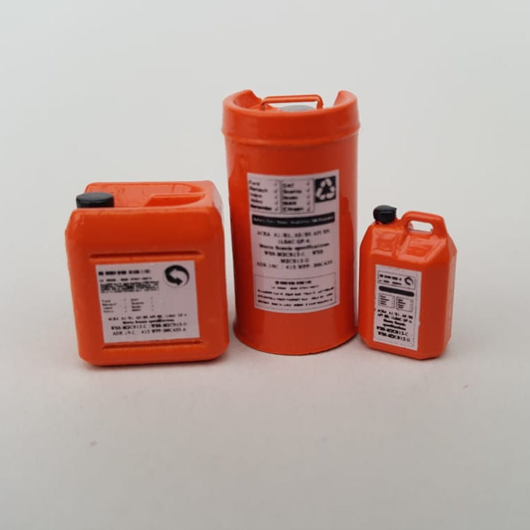 Reverse if three different sizes of civilian decal sets of oil canisters